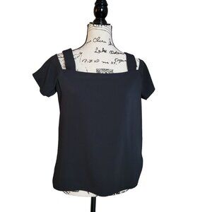 Cooper & Ella Black Cold Shoulder Chiffon Blouse Top - Size Medium